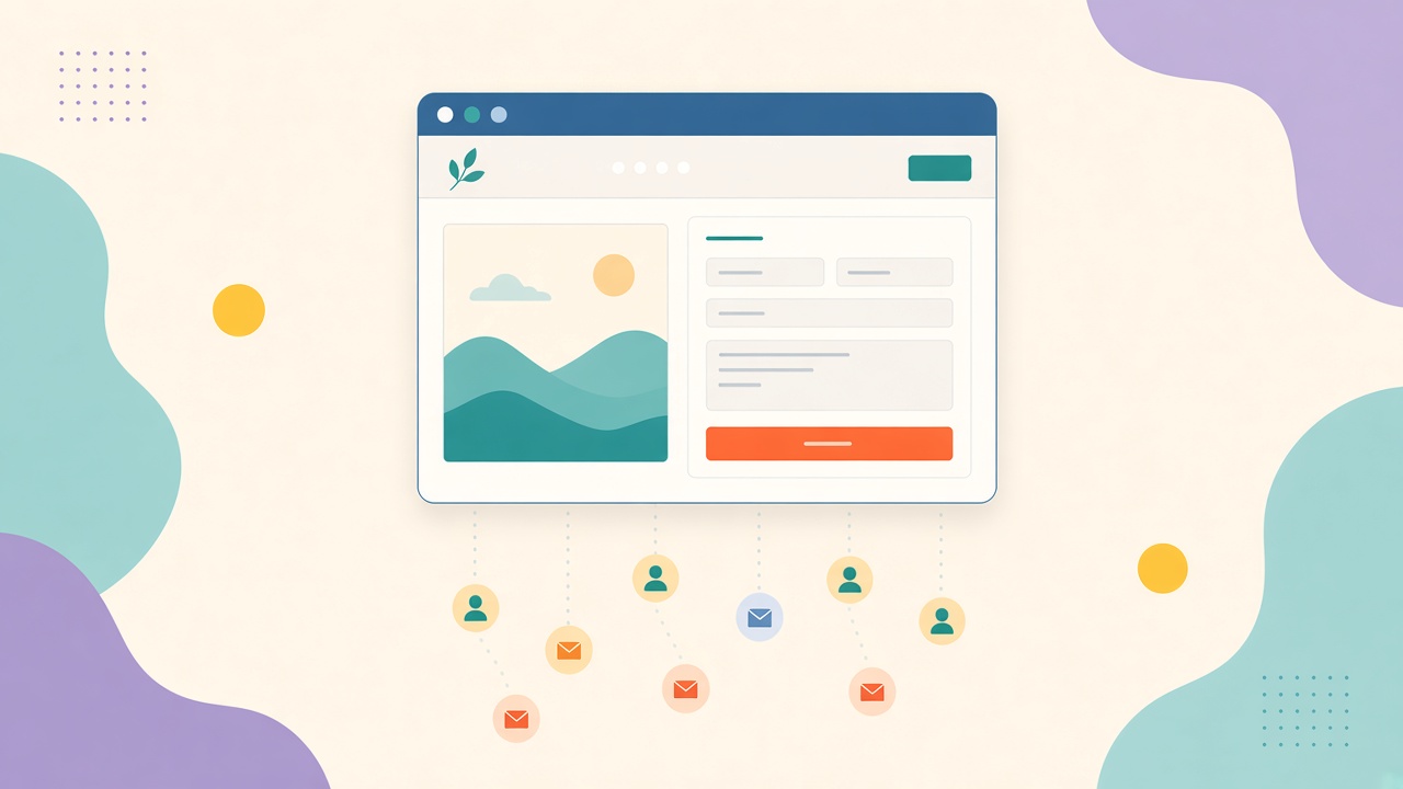 Illustration of a website with contact and lead icons