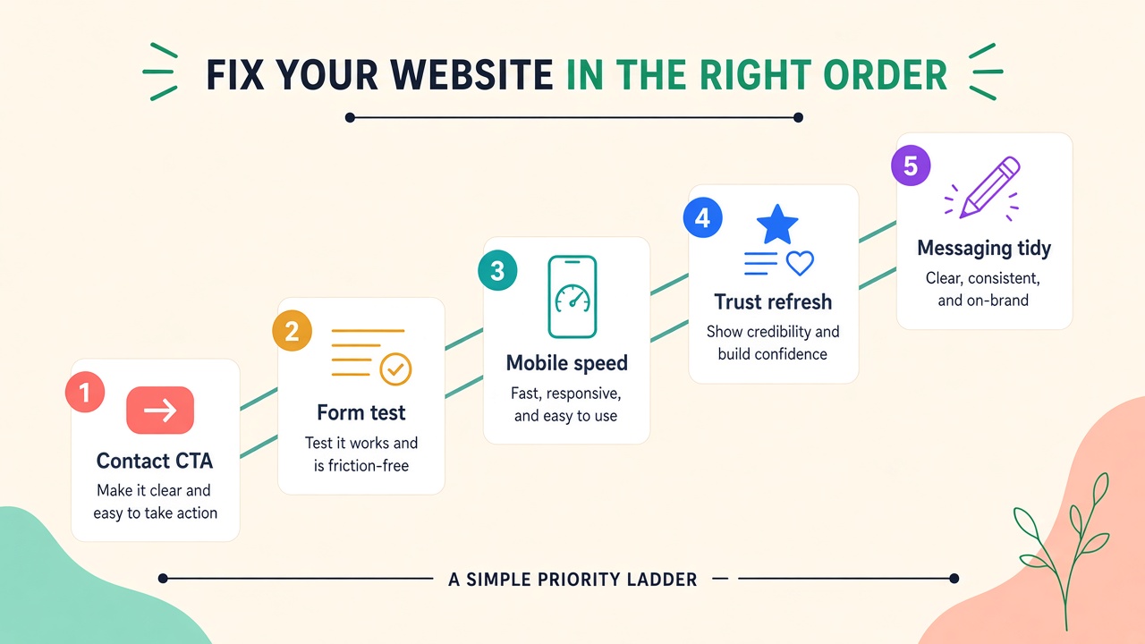 Five-step priority ladder for fixing a website that is losing leads