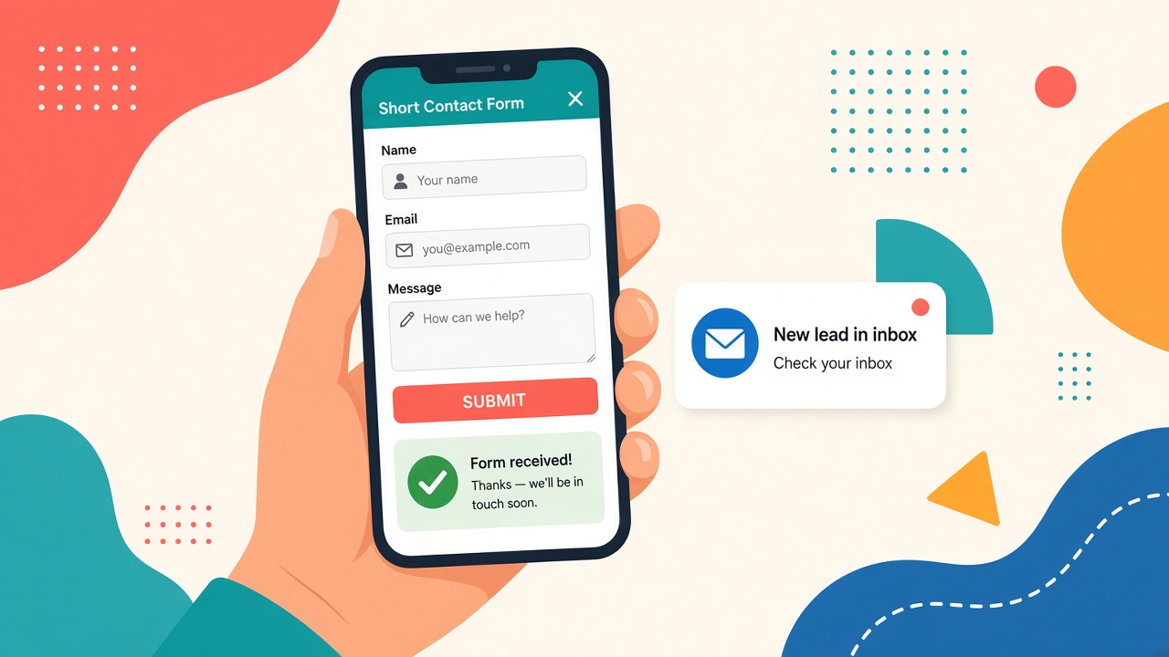 Short mobile contact form submitted successfully with new lead in inbox