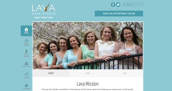 Lava Hair Studio website homepage