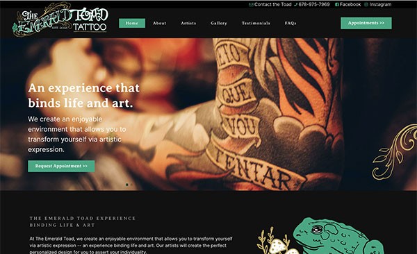 The Emerald Toad Tattoo website homepage