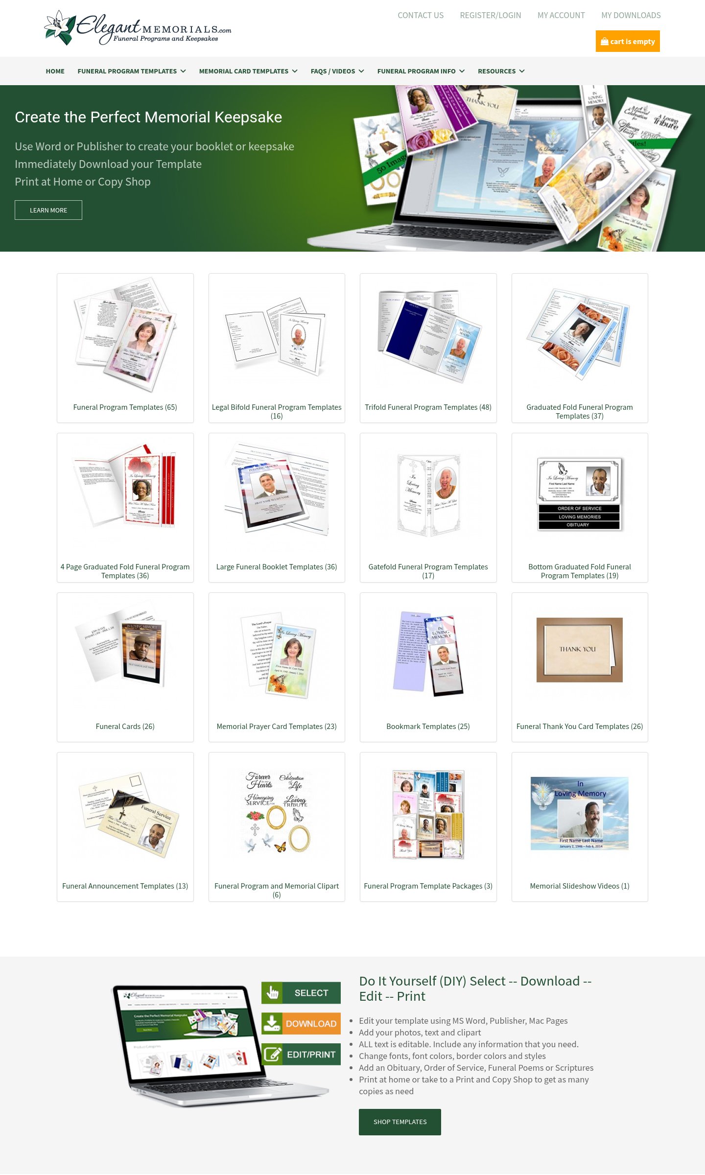 Elegant Memorials home page on desktop