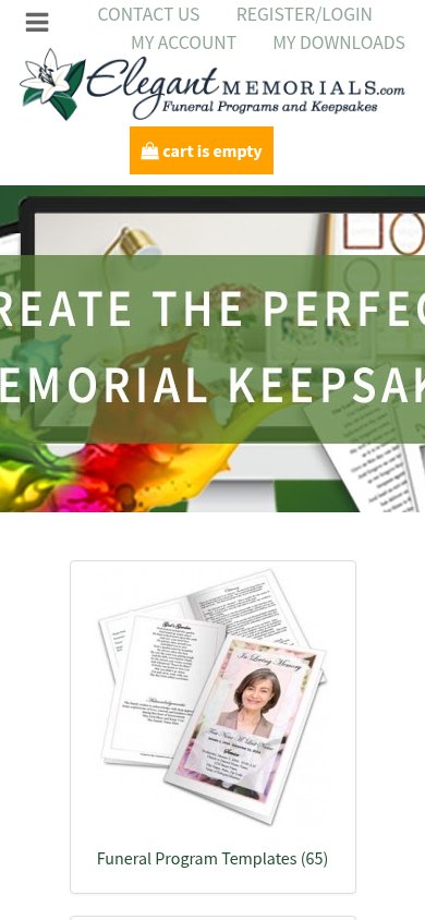 Elegant Memorials home page on a phone