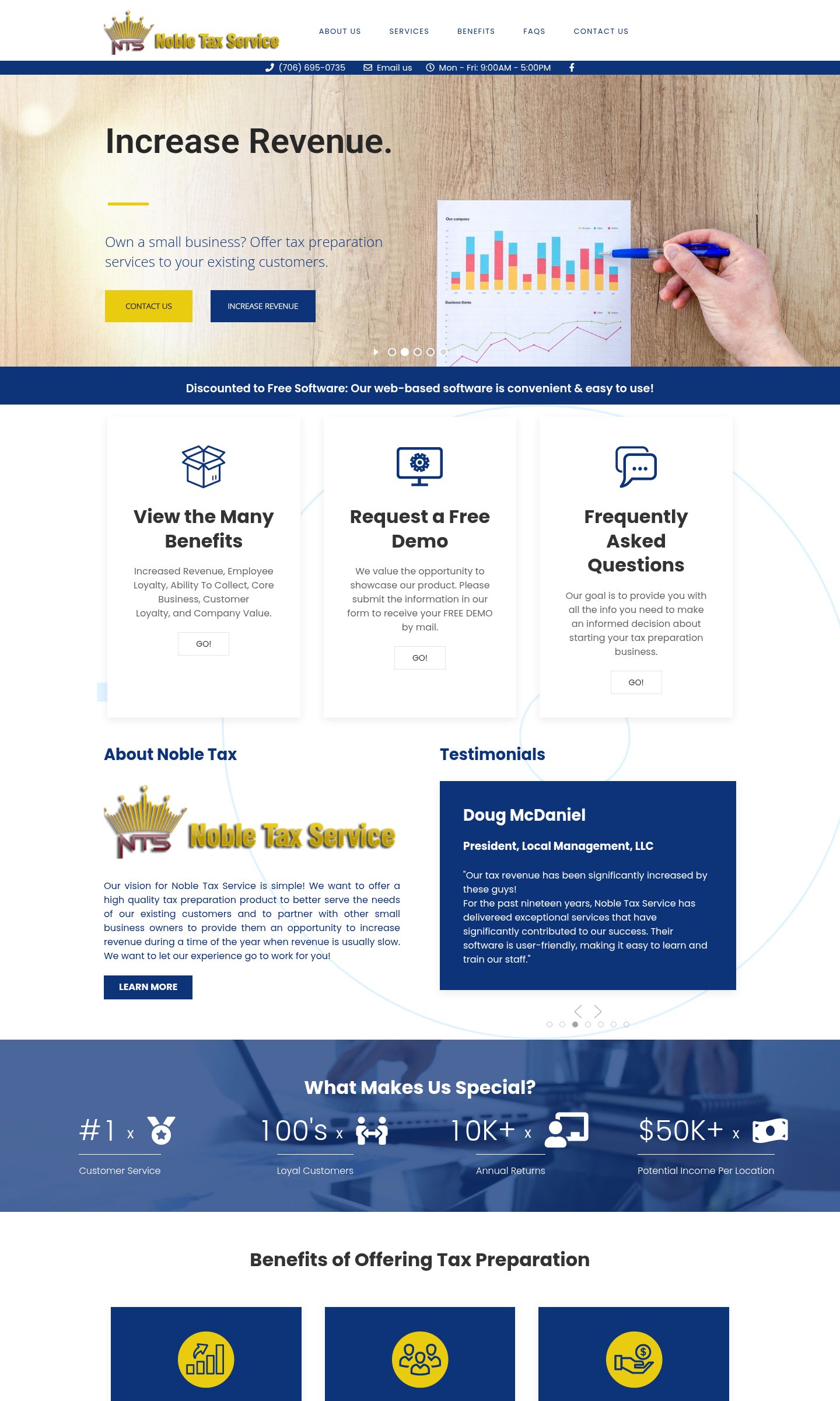 Noble Tax Service home page on desktop