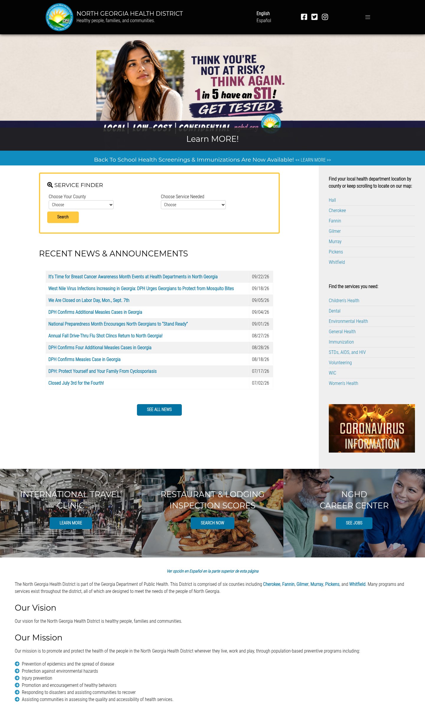 North Georgia Health District home page on desktop