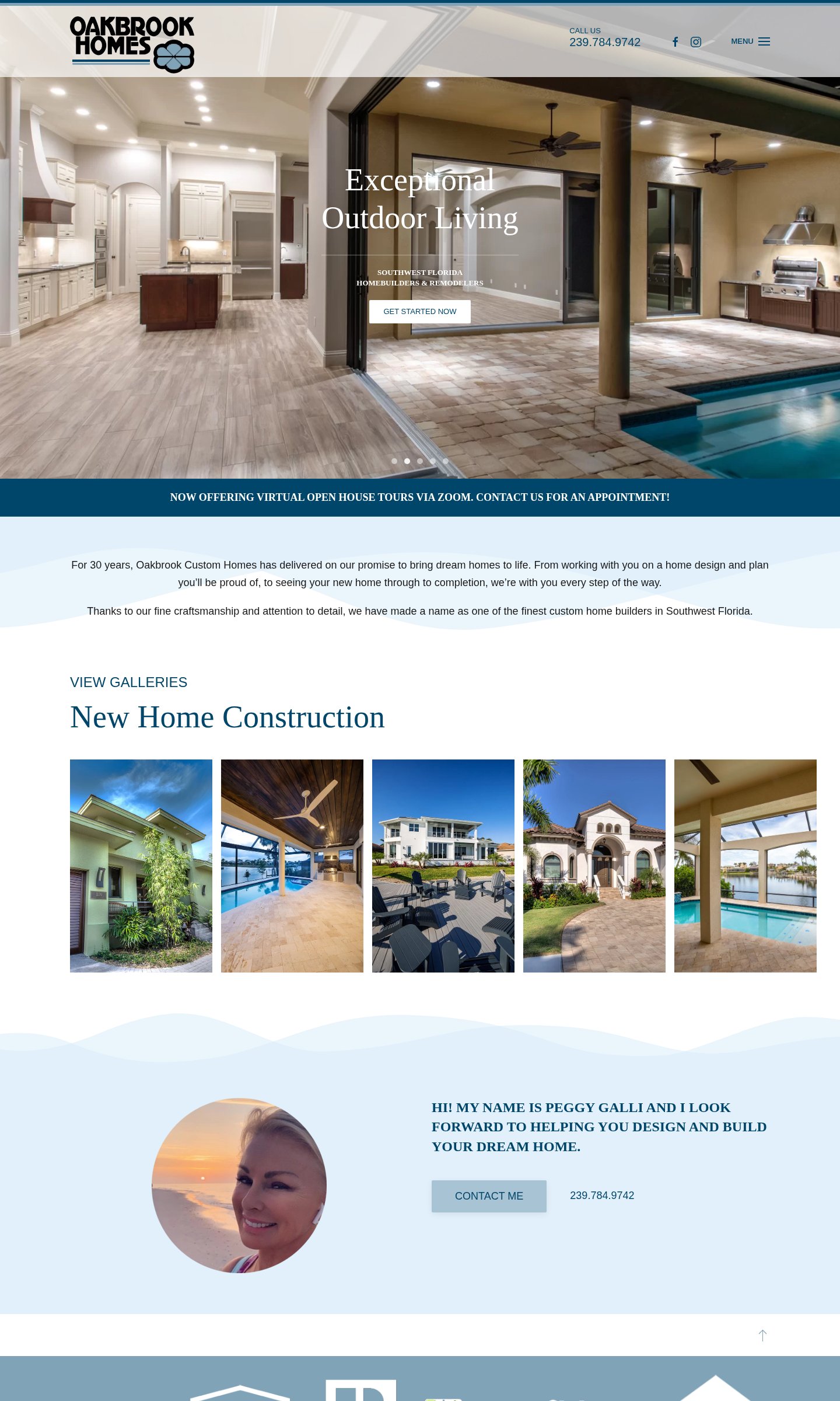 Oakbrook Custom Homes home page on desktop
