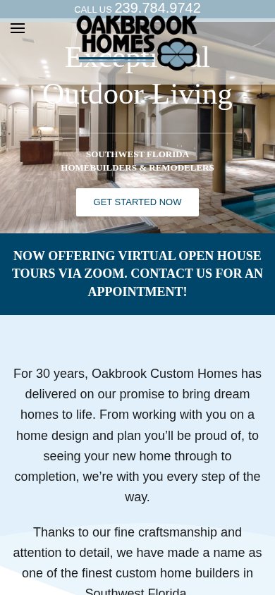 Oakbrook Custom Homes home page on a phone