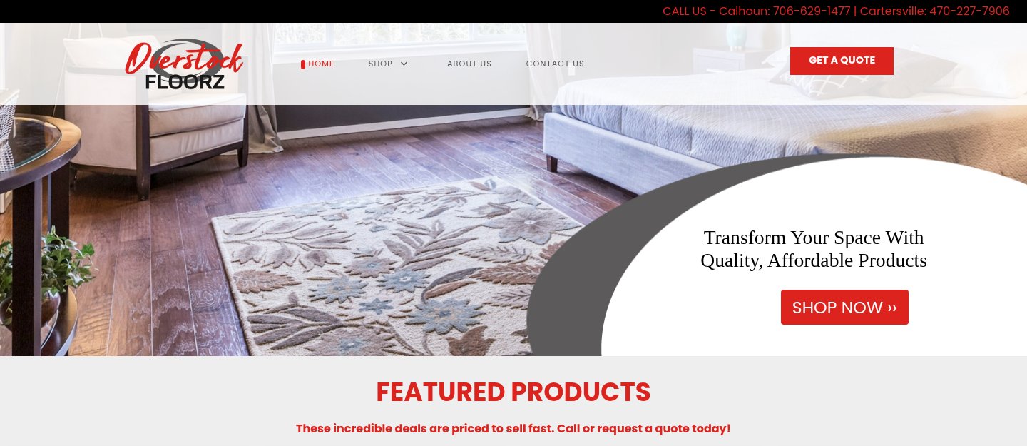 Overstock Floorz USA home page on desktop