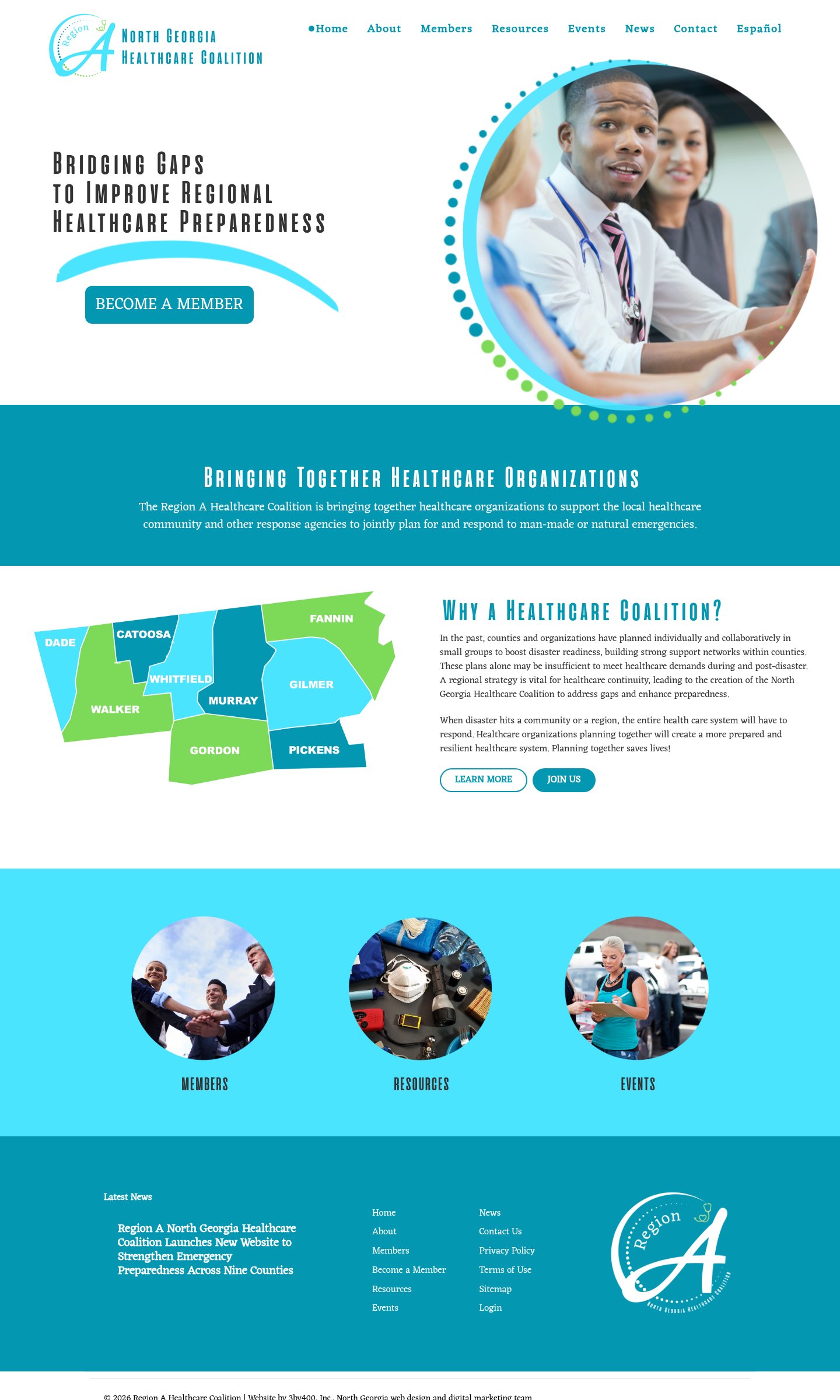 Region A Healthcare Coalition home page on desktop