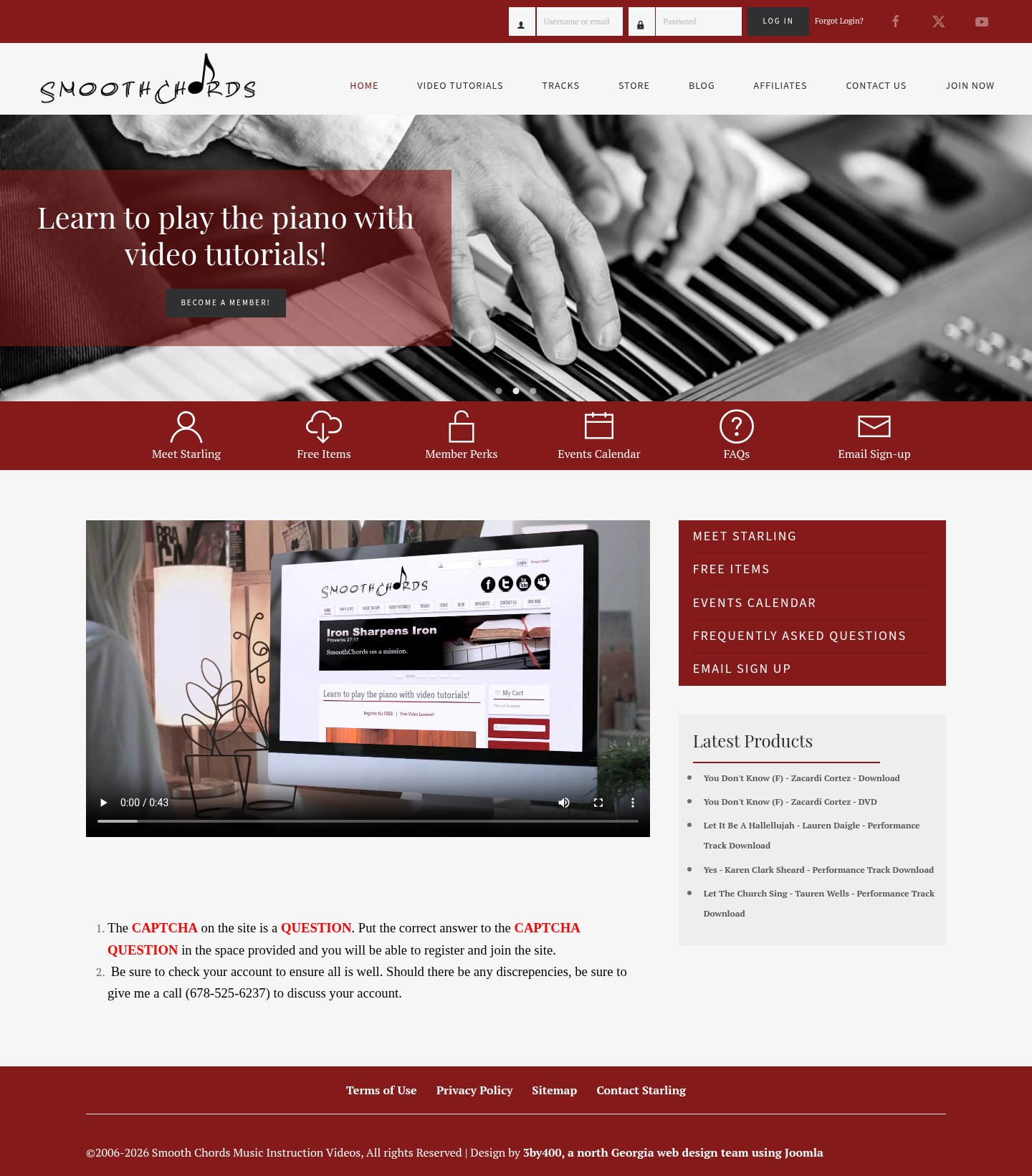 Smooth Chords home page on desktop