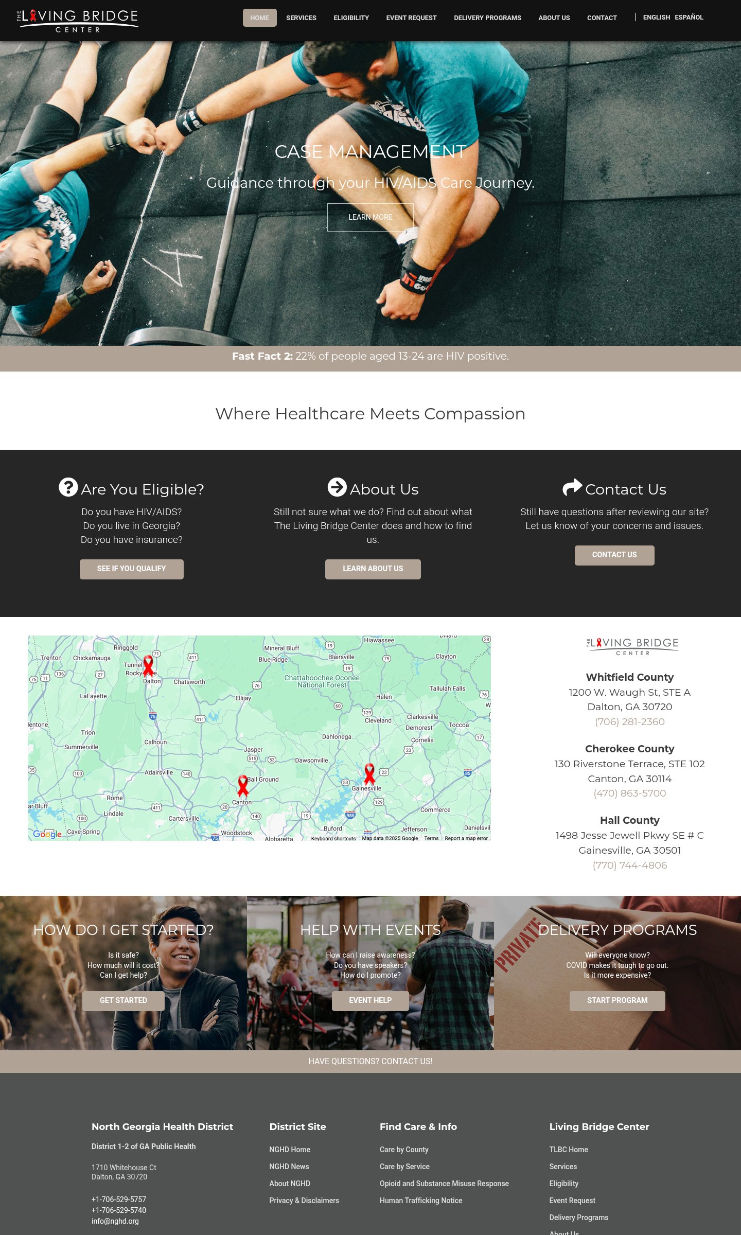 The Living Bridge Center home page on desktop