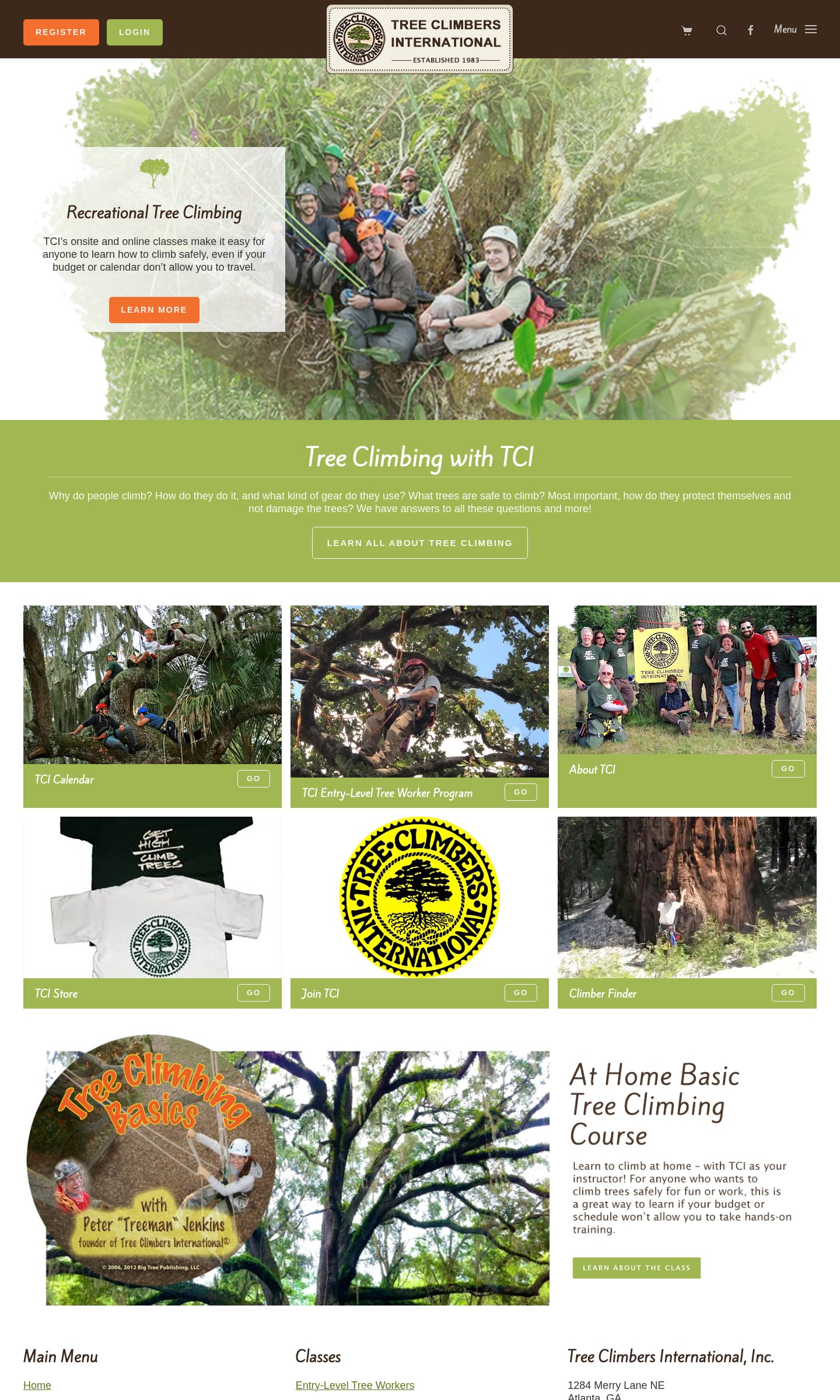 Tree Climbers Int. home page on desktop