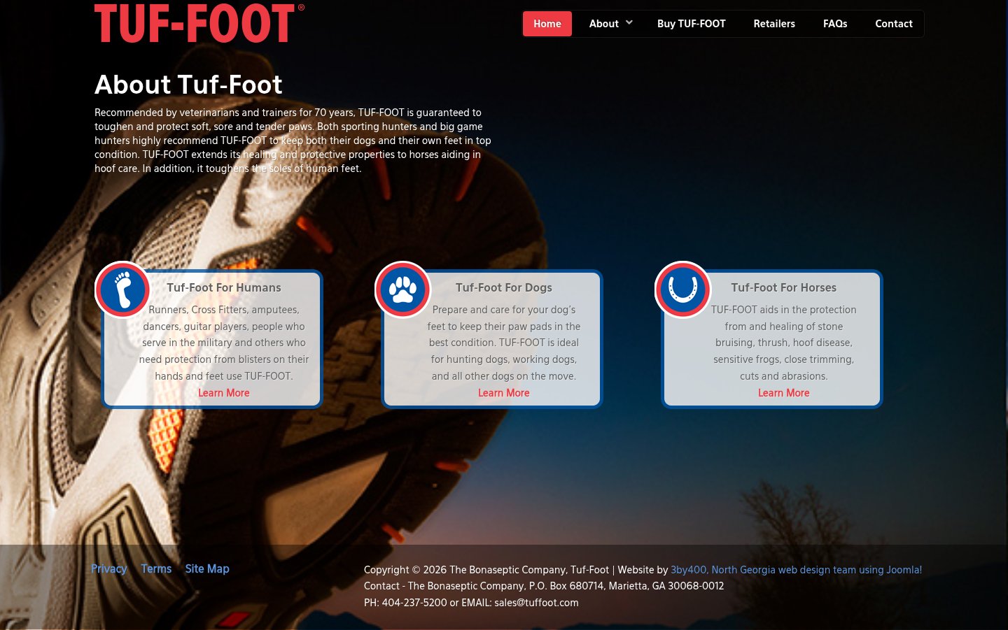 Tuf-Foot home page on desktop